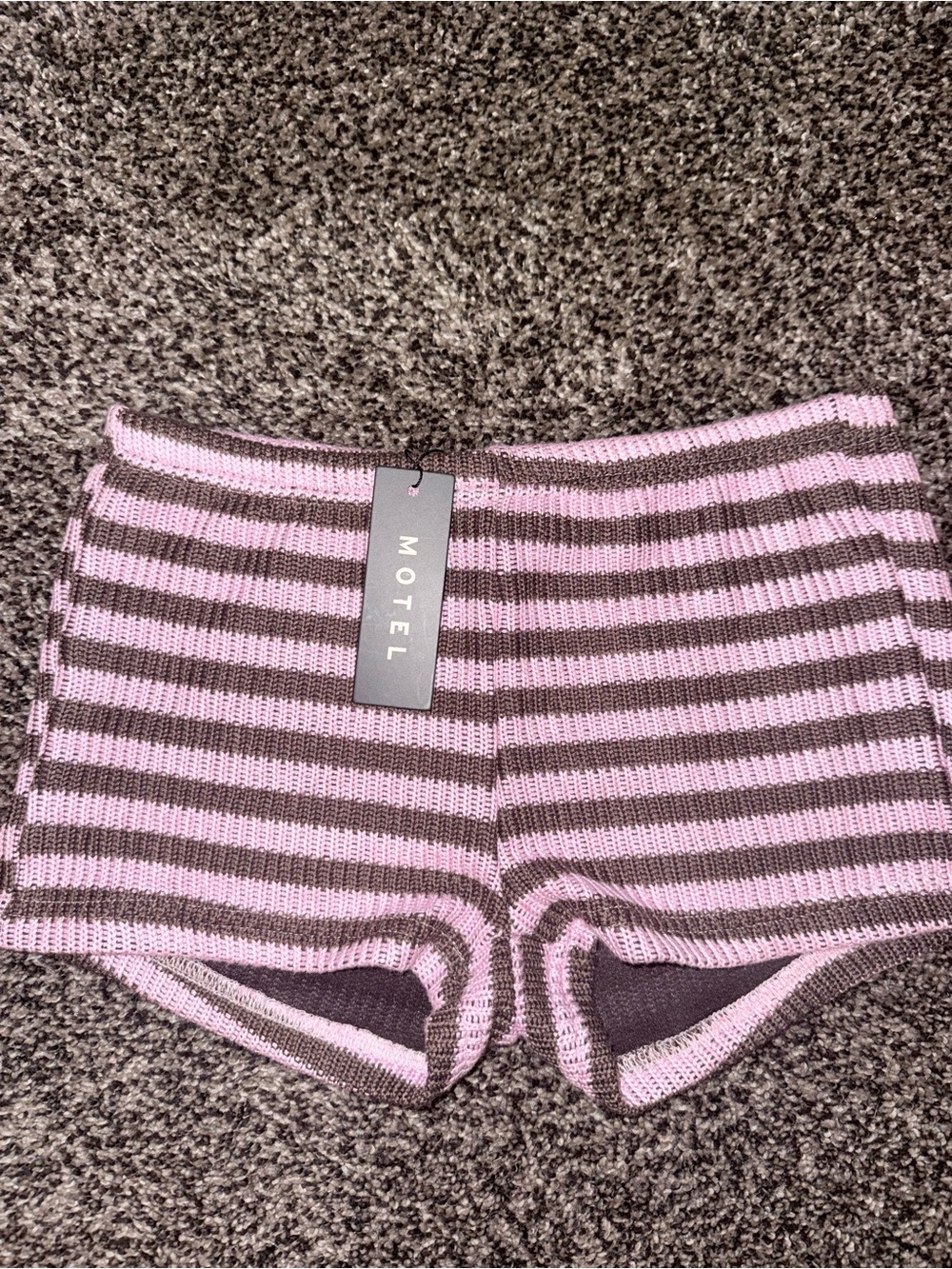 Motel Rocks Pink and Brown Striped Knit Lounge Shorts